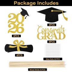 Graduation Decorations 2026, 16 PCS Black Gold Graduation Centerpieces for Ta…