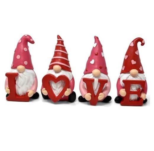 – Valentine’s Day Gnomes Figurine Tabletop Decor Set of 4 Holiday Valentine