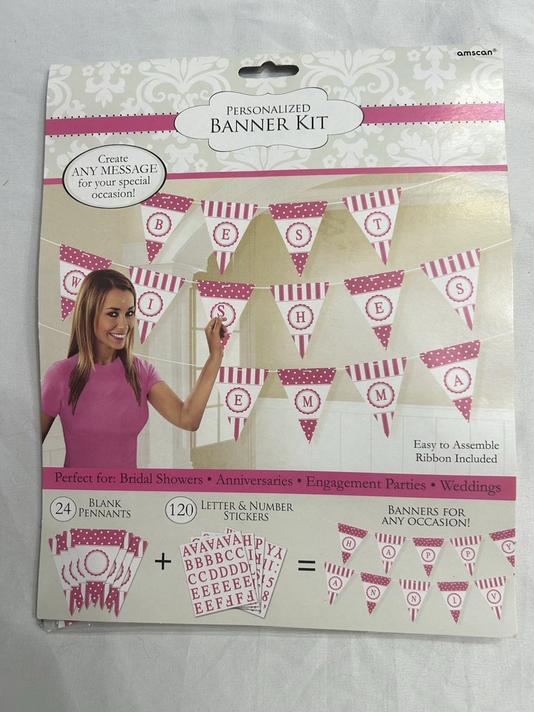 PERSONALIZED GIRLS BANNER KIT BRIDAL BABY SHOWER BIRTHDAY PARTY PINK WHITE