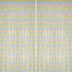 2 Pack Foil Fringe Backdrop – Pastel Rainbow Shiny Tinsel Curtains for Party Dec