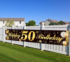 Happy 50th Birthday Banner,Birthday Party Sign 80.3 x 14.9 inches, 50 Black