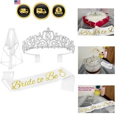 3 Pcs Bachelorette Party Decorations Bridal Shower Crown, Bride to Be Sash&Ve…
