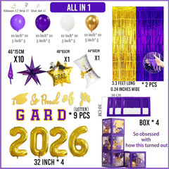Purple Graduation Decorations 2026 Set of 4 GRAD Balloon Boxes with Balloon Arch