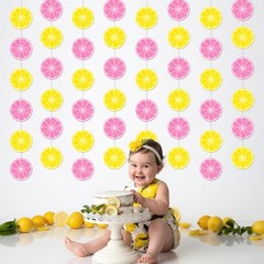 8pcs Lemon Theme Hanging Garlands Pink and Yellow Lemon Party Decorations Sum…