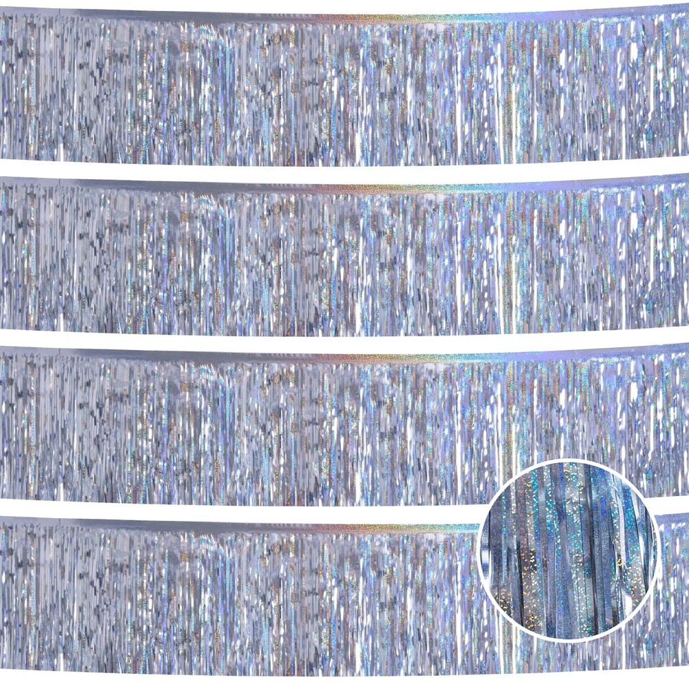 Laser Silver Streamers Party Decorations 4Pack 48FT Table Skirt Tinsel Garlan…
