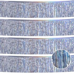 Laser Silver Streamers Party Decorations 4Pack 48FT Table Skirt Tinsel Garlan…
