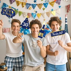 30th Birthday Photo Booth Props 34 PCS Blue Gold Party Table Decorations