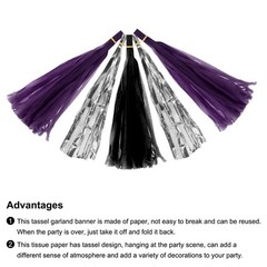 15Pcs Dark Purple，Bright Silver, Black Tassel Garland Banner with Rope