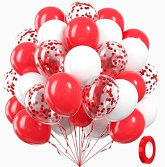 60pcs Red and White Balloons 12inch with White Red Confetti Balloons for Wedding