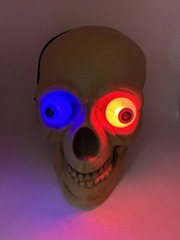 Halloween Plastic Blow Mold Skull Light-Up Color Change Eyes Skeleton Head