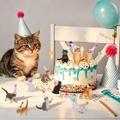36 Pcs Cat Cake Toppers Figurine Hat Birthday Party Decorations with Cat Figu…