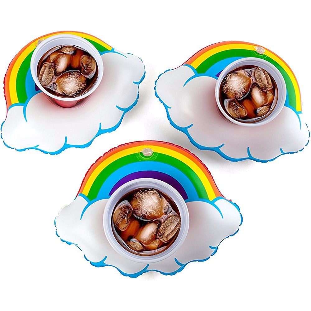 3-pk HAPPY RAINBOW Beverage Boat Inflatable Cup Drink Pool Float Gay Pride LGBT