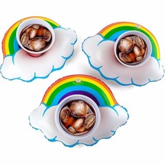 3-pk HAPPY RAINBOW Beverage Boat Inflatable Cup Drink Pool Float Gay Pride LGBT