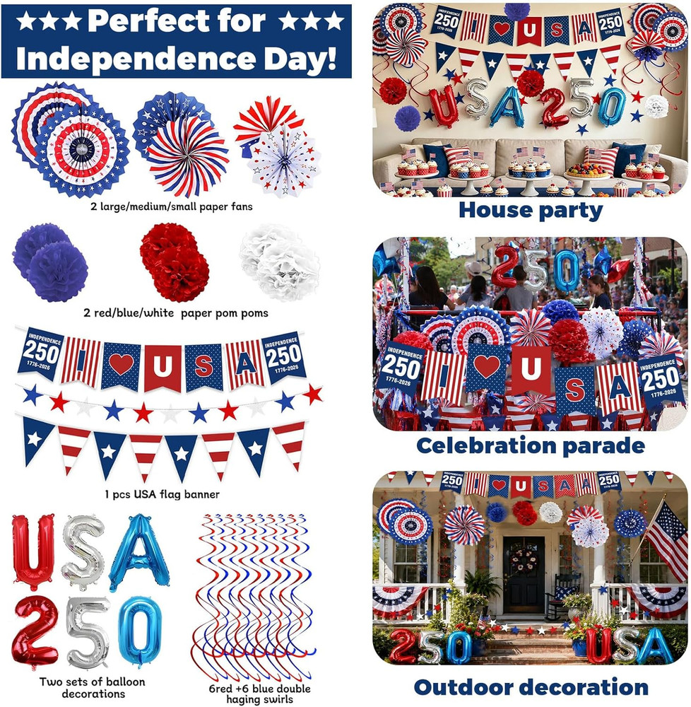 250th Anniversary Patriotic Decorations Set, 4th of July Decorations with Pap…