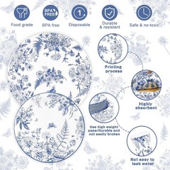 Blue and White Floral Tea Party Tableware Set (Plates, Cups, Napkins, Utensils)