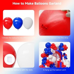 Red White and Blue Balloons Arch,129Pcs Red and Blue Latex Balloons Different…