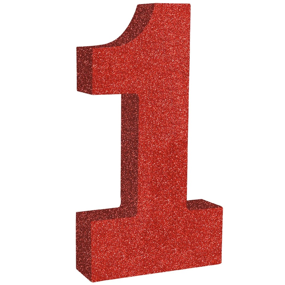 Red Glitter Number 1 Wooden Table Centerpiece 7.8 Inch Digit 1 Birthday Decor