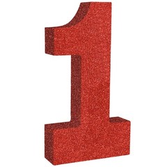 Red Glitter Number 1 Wooden Table Centerpiece 7.8 Inch Digit 1 Birthday Decor