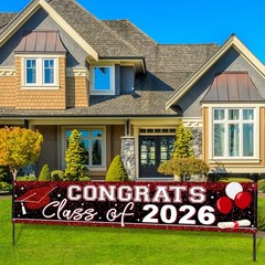 Large Congrats Class of 2026 Banner Red Backdrop Graduation 2026 Yard Sign fo