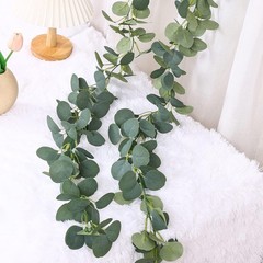 2 Pack Artificial Eucalyptus Garland Faux Silk Leaf Silver Dollar Eucalyptus