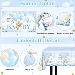 270 Pcs Baby Shower Decorations – Blue Bear Theme, Plates, Napkins, Cups, Balloo