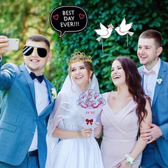52PCS Wedding Photo Booth Props with Stick Bridal Shower Photo Booth Props Funny