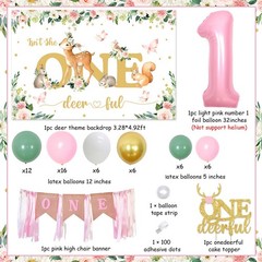 Balterver Deer 1st Birthday Decorations for Girls – Sage Green & Pink Kit wit…