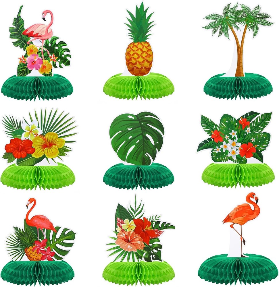 Honoson 9 Pcs Hawaiian Luau Aloha Party Decorations Summer Tropical Honeycomb Ce