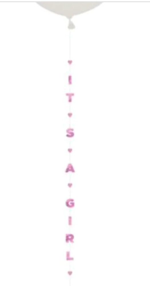 Its A Girl Pink Helium Balloon Fun Strings Tail 6 feet Long Baby Shower Decorat