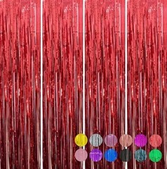 4 Pack Foil Curtain Backdrop 3.6×7.3 Ft, Tinsel 43″W x 87″L (Pack of 4) Red
