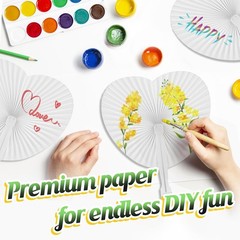 White Folding Fans – Heart & Round Shaped, 100 Pack