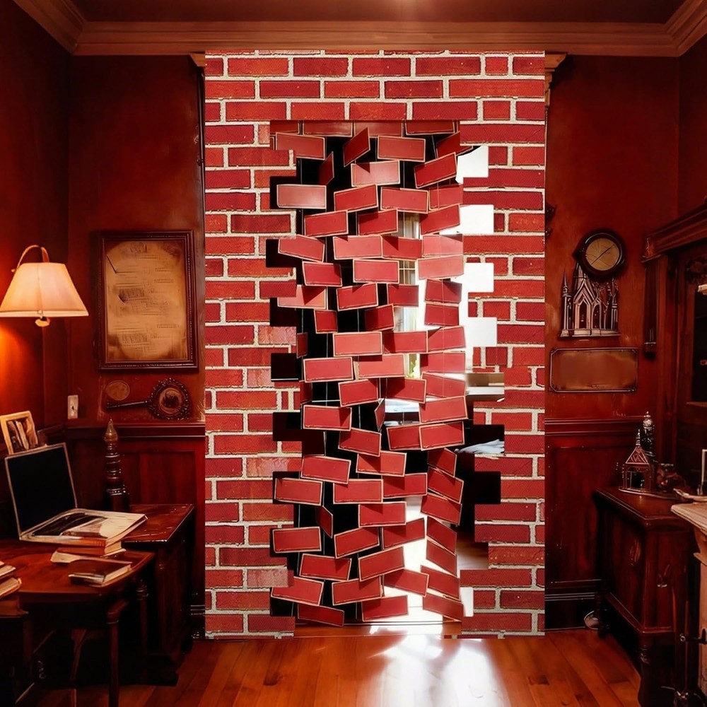 Magical Wizard Door Hanging Banner Red Brick Wall Photo Booth Backdrop 78.7×47.2