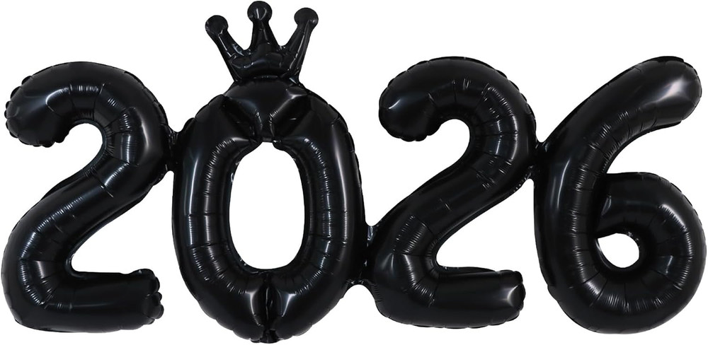 2026 Black Crown Foil Number Balloons 16 Inch Black Number Banner 2026 Graduatio