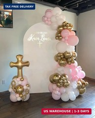 First Communion Balloons – Pink and White Gold with God Bless Balloon Garland Ar