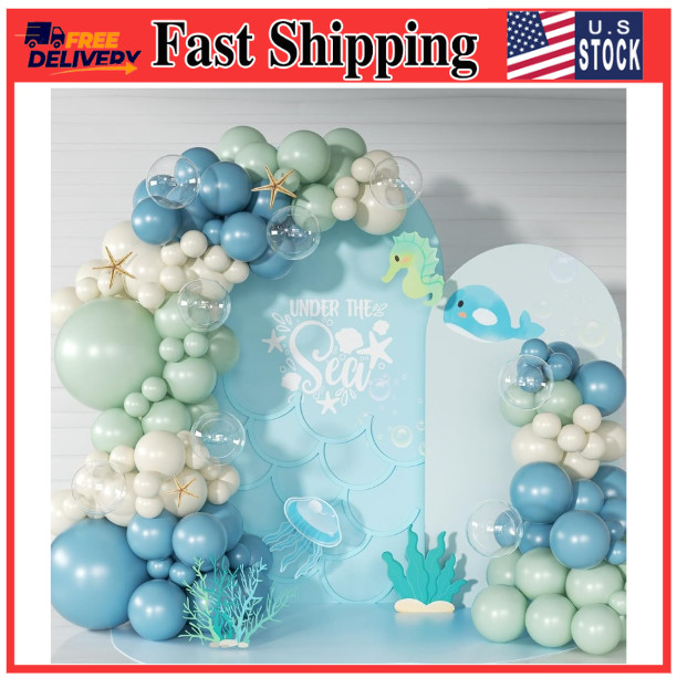 Under the Sea Party Decorations, Dust Green Blue Under the Sea Balloon Garland