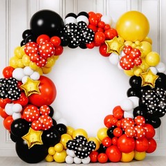 ALL-IN-1 Red Black Yellow Balloon Arch Kit with BONUS Gold Stars for Cartoon …