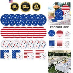 Patriotic Party Supplies Paper Plates Napkins Red White Blue 50 Pieces