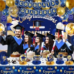 Blue and Gold Graduation Decorations 2026, Class of 2026 Graduation Party Dec…
