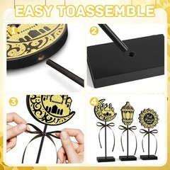 3 Pcs Eid Mubarak Wooden Table Centerpiece Ramadan Mubarak Party Decor Ornament