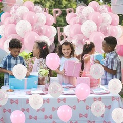 Pink Bow Balloons, 12 Inch Pastel Light Pink Transparent White Bow Print Coqu…