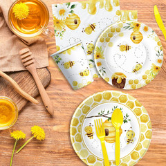 YJRJSC Bee Baby Shower Decorations Tableware – Bee Birthday Party Supplies, Pape