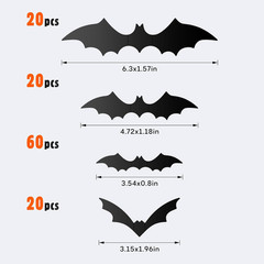 120PCS 3D Bats Halloween Decorations – Realistic PVC Wall Decor Stickers