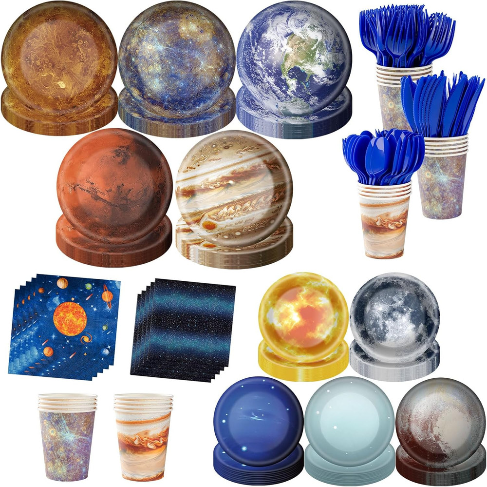 355Pcs Space Birthday Decorations for 50 Guests Party Supplies Include Paper Pla