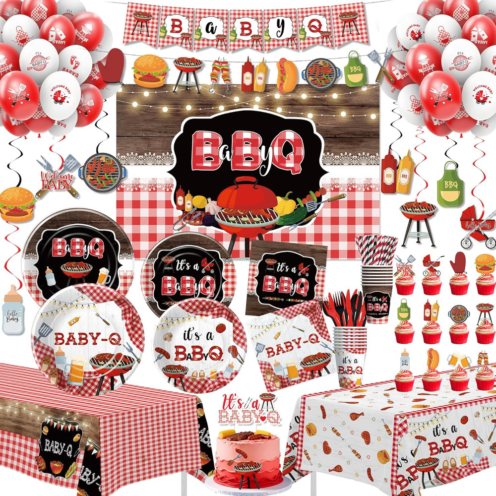 Baby Q Baby Shower Decorations, Red Gingham BBQ Baby Shower Party Supplies, Pape