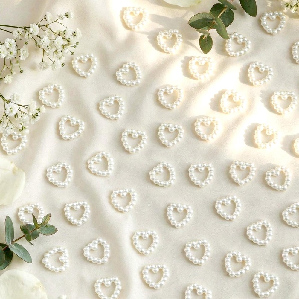 500 Pcs Pearl Heart Table Scatter Confetti Wedding Pearl Heart Plastic Faux B…