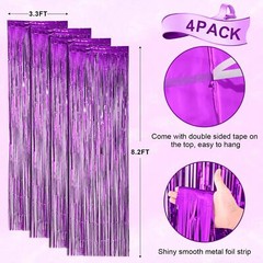 Voircoloria 4 Pack Purple Foil Fringe Backdrop Curtains, Tinsel Streamers