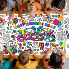 Mardi Gras Coloring Tablecloth/Poster, Mardi Gras Decorations, 72″ X 30″ Giant P