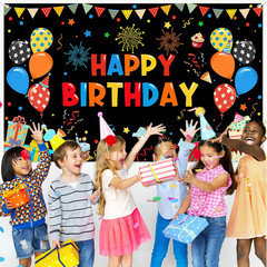 Colorful Happy Birthday Banner Rainbow Backdrop for Indoor Outdoor Party Decorat