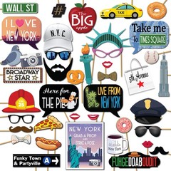 New York Photo Booth Props – 41-pc Black, Gold, Blue, Red, White