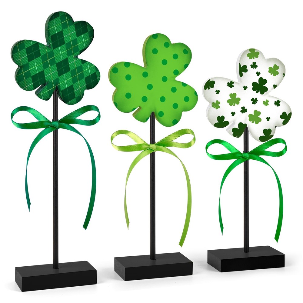 3 PCS St. Patrick’s Day Wooden Signs Irish Themed Shamrocks Tiered Tray Decor…
